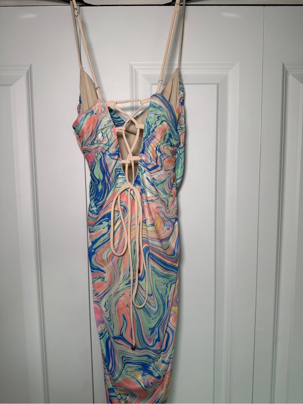 Multi-Color Marble Print Lace-Up Bodycon Dress